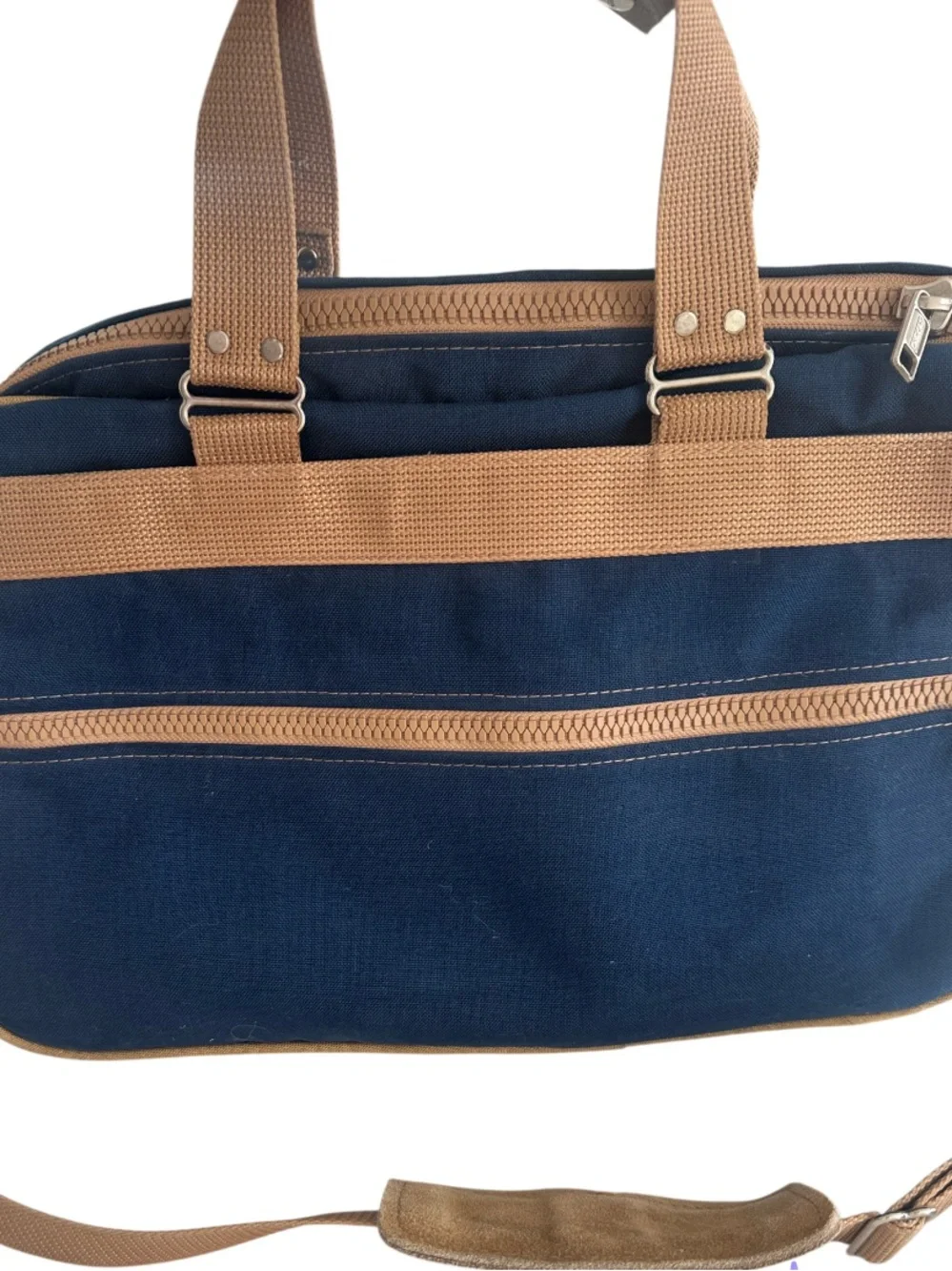 Vintage Andiamo canvas travel/tote bag, Navy Canvas, Turnlock Front pockets